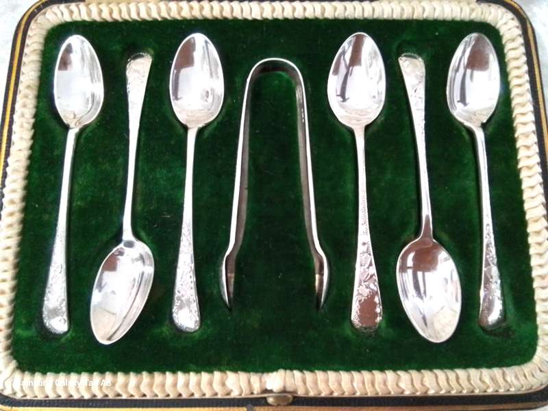 Sheffield    1904   -   Coffee  Spoons  &  Tongs