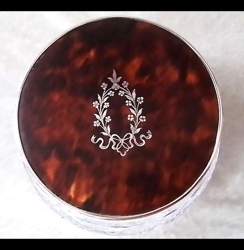 Birmingham  1919  -  Silver  &  Tortoise  Shell Top Crystal  Jar