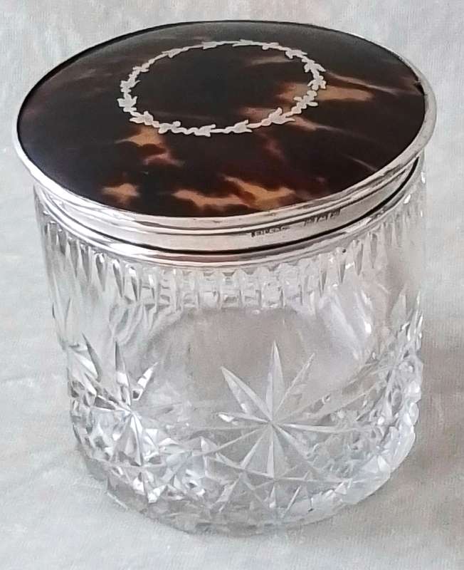 Birmingham  1925  Silver  &  Tortoise  Shell Top  Glass  Jar