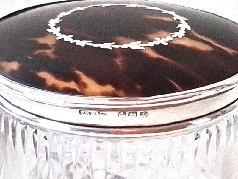 Birmingham  1925  Silver  &  Tortoise  Shell Top  Glass  Jar