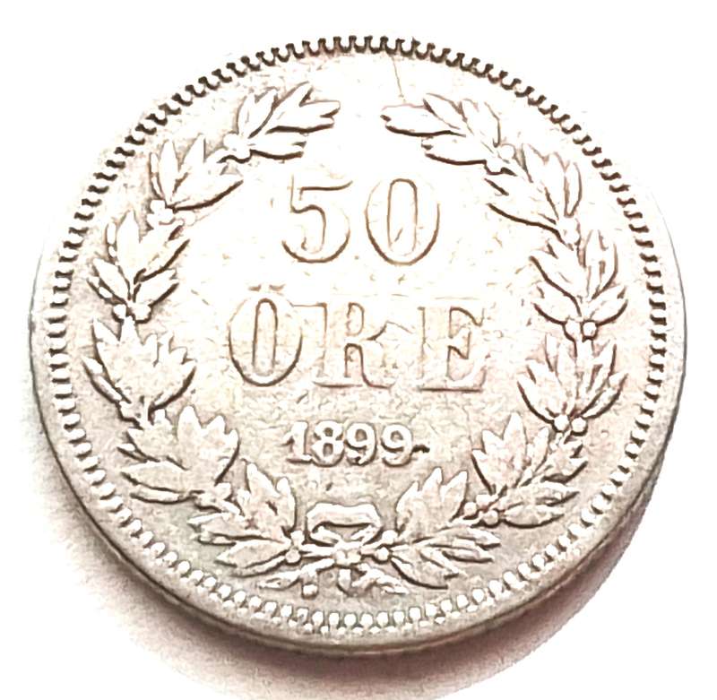 1899  Sweden  50  Ore  Coin