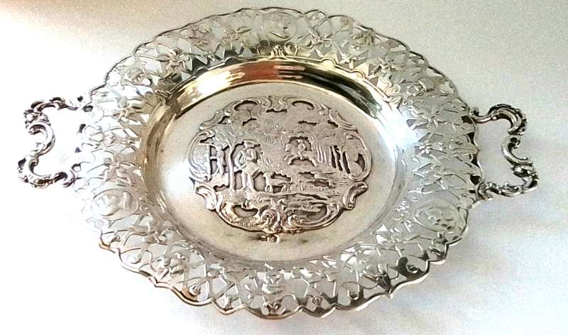 Dutch Silver   -  Pieced  - Relief - Handled  Tray