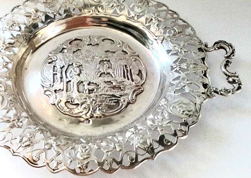 Dutch Silver   -  Pieced  - Relief - Handled  Tray