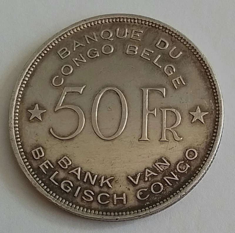 Belgian Congo 1944  -  50  Franc -  Silver  WWll  [C3]