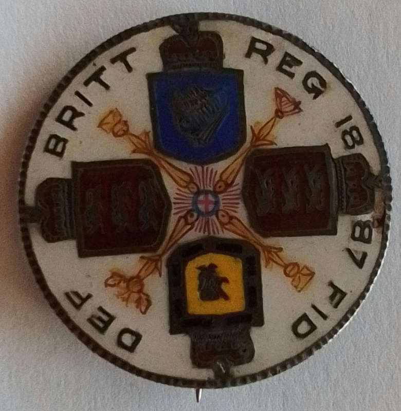 Enameled 4 Shilling  Victoria 1887 Coin brooche