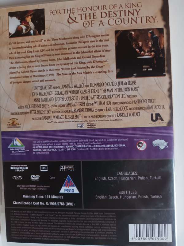 The Man in the Iron Mask DVD Movie