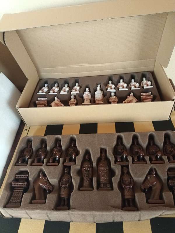 Detailed Oriental Chess Pieces with Fold Up Board