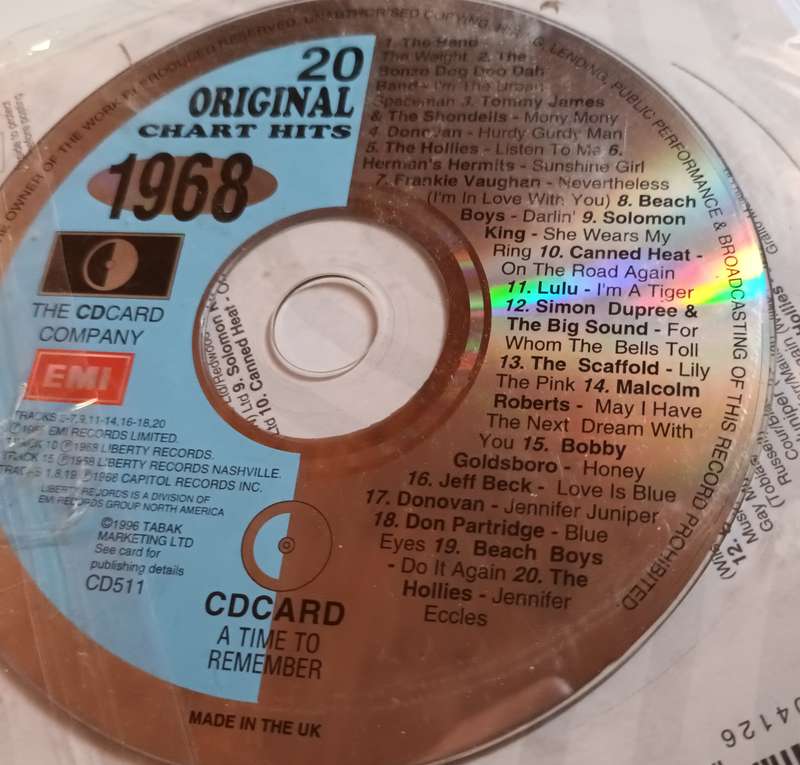 20 Original Chart Hits 1968 CD With Card