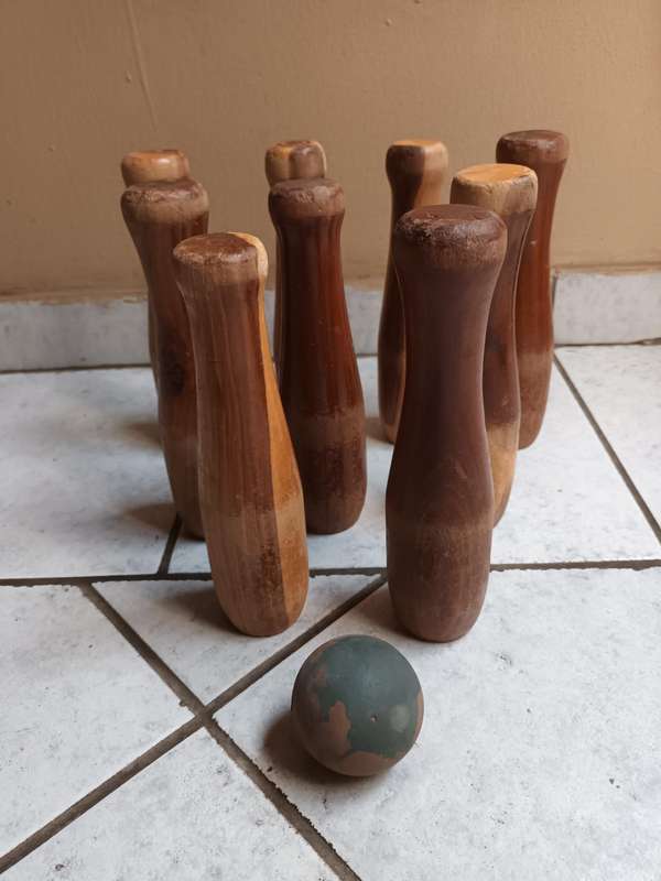 Vintage Solid Wood Bowling Pins - One Missing