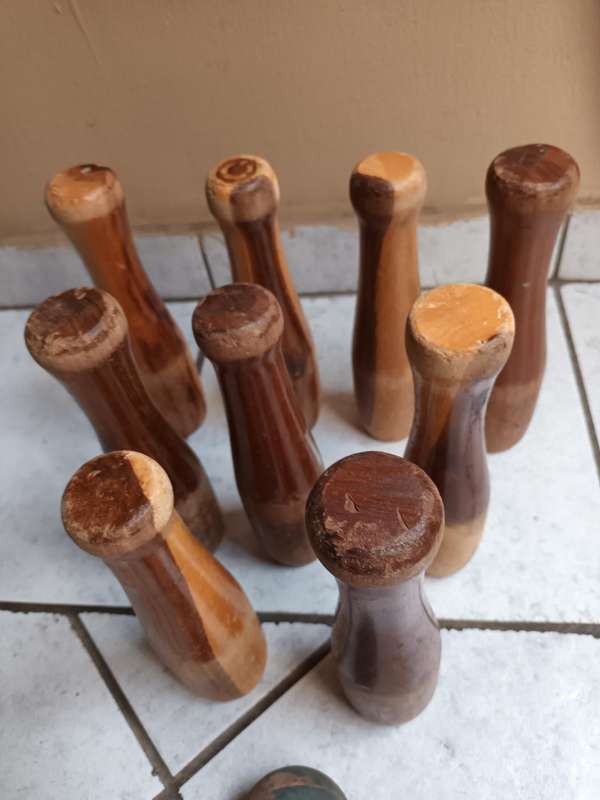 Vintage Solid Wood Bowling Pins - One Missing