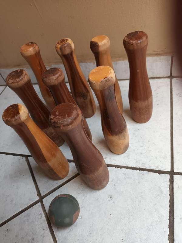 Vintage Solid Wood Bowling Pins - One Missing