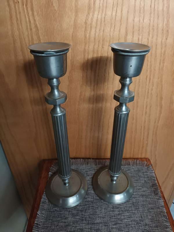 Pair of Solid Metal Tall Candle Holders