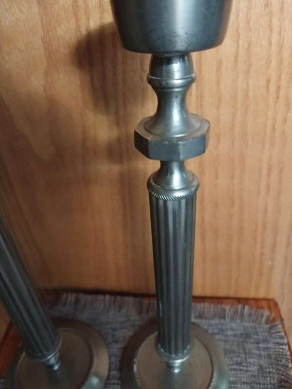 Pair of Solid Metal Tall Candle Holders