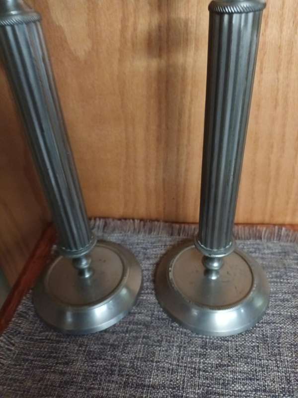 Pair of Solid Metal Tall Candle Holders