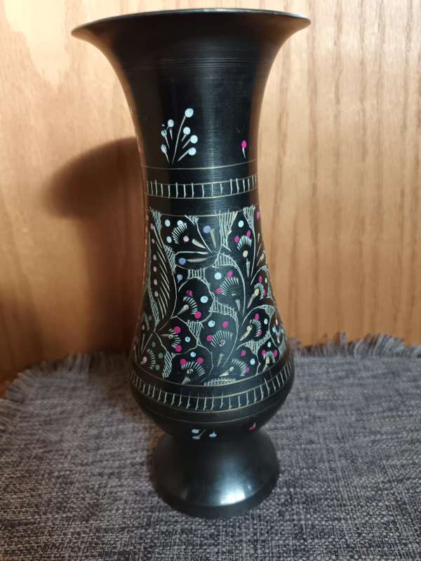Enamelled Pattern Brass Vase