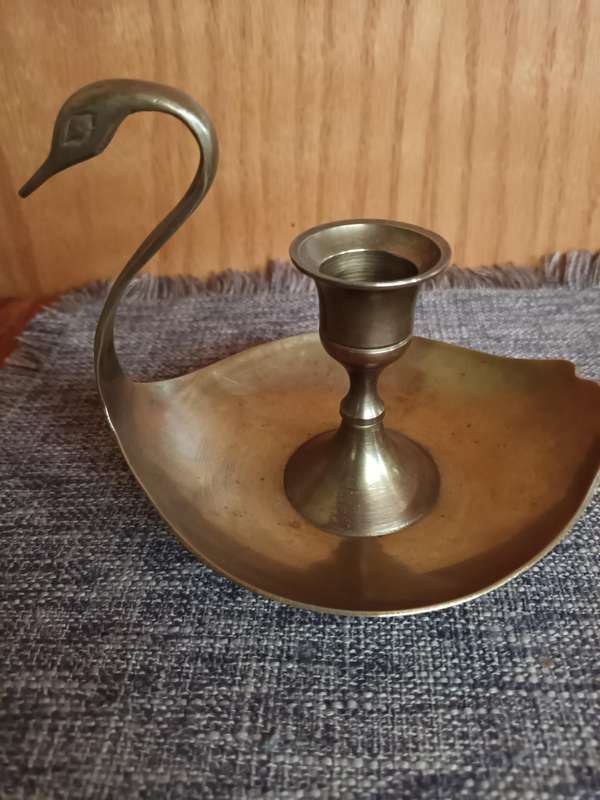 Vintage Swan Shaped Brass Candle Holder