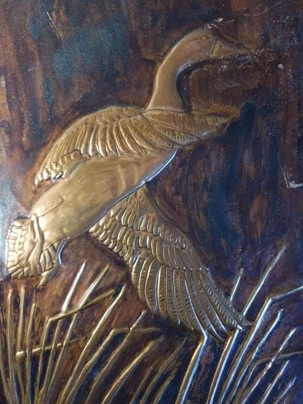 Copperware Bird Flying Out of Reeds Wall Hanging