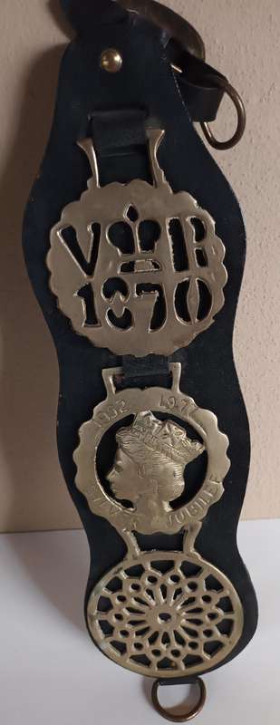 Brass Plaques on Leather - Queen's Jubilee