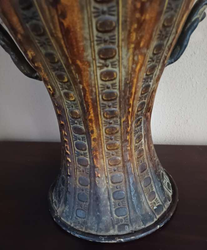 Large Decorative Metal Vase with Handles