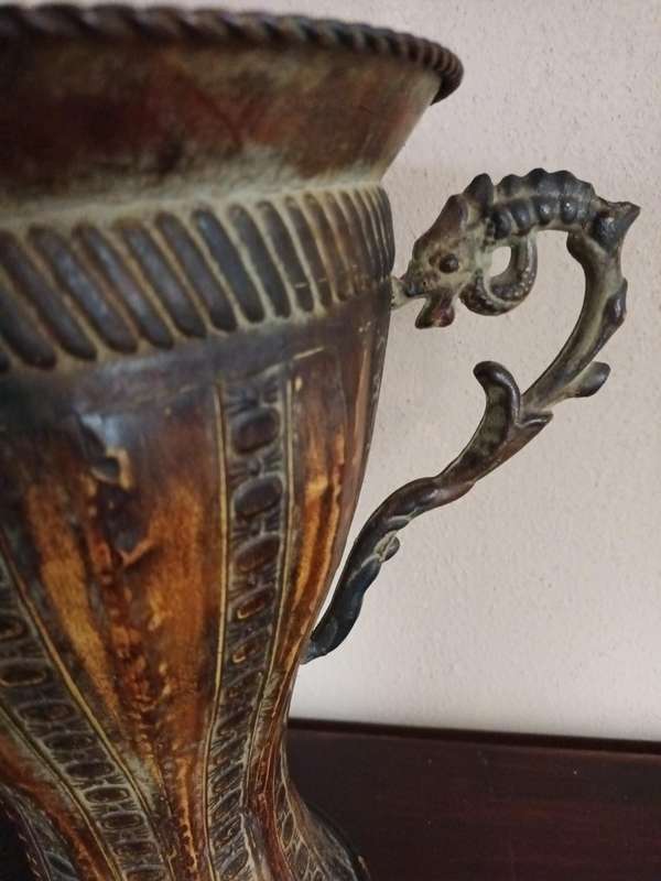 Large Decorative Metal Vase with Handles