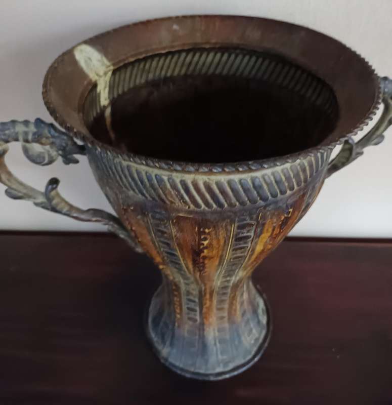 Large Decorative Metal Vase with Handles