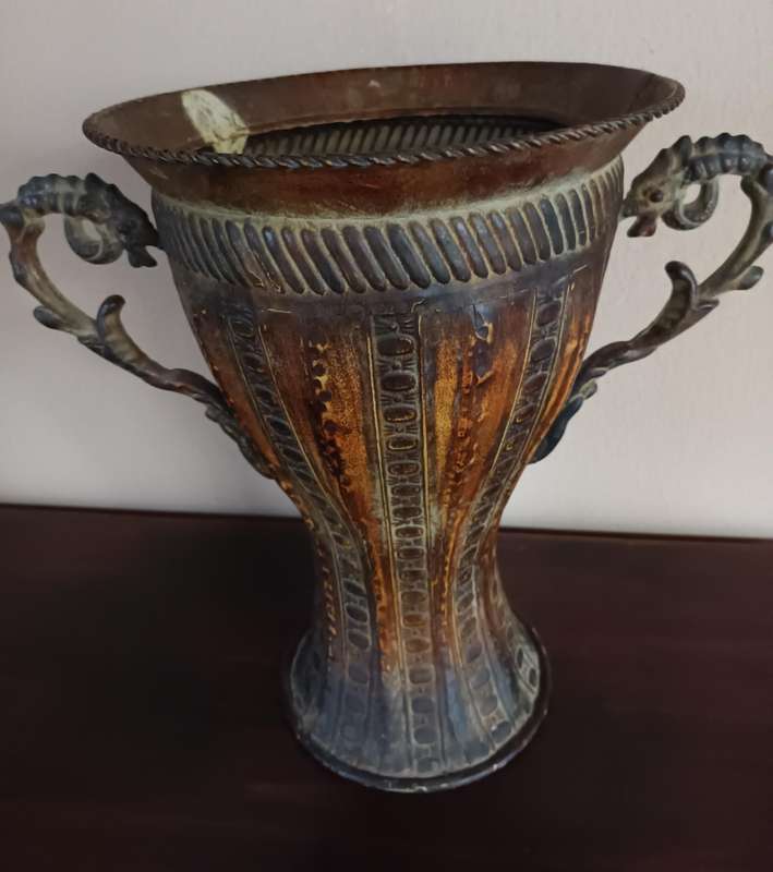 Large Decorative Metal Vase with Handles