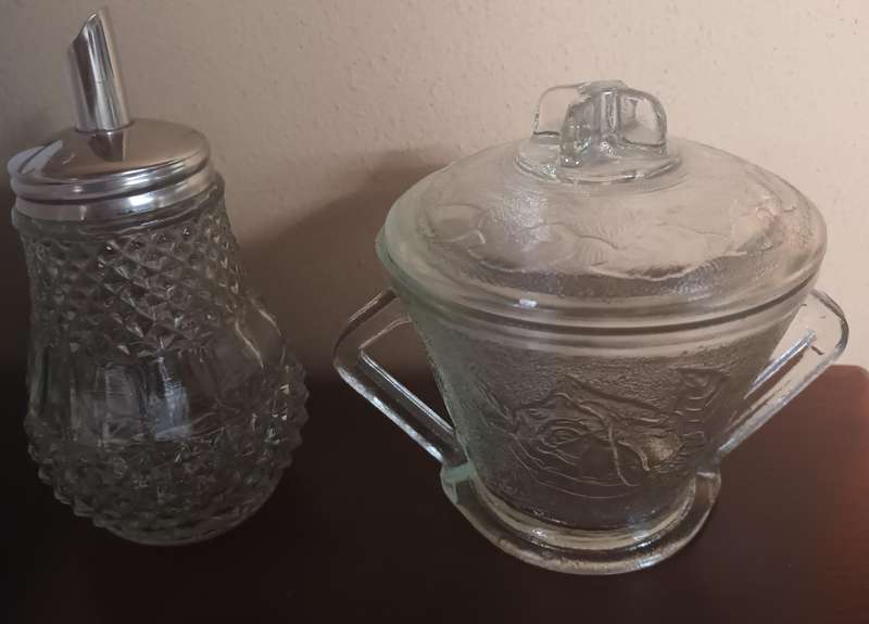 Vintage Cutglass Sugar Bowl & Salt Pot