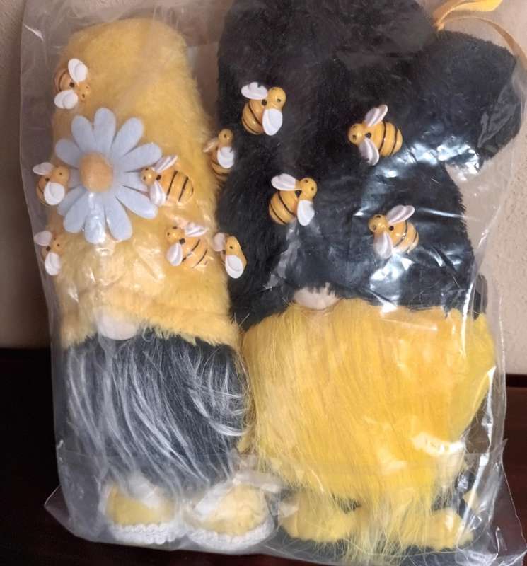 Pair of Bee Theme Soft Toy Gnomes
