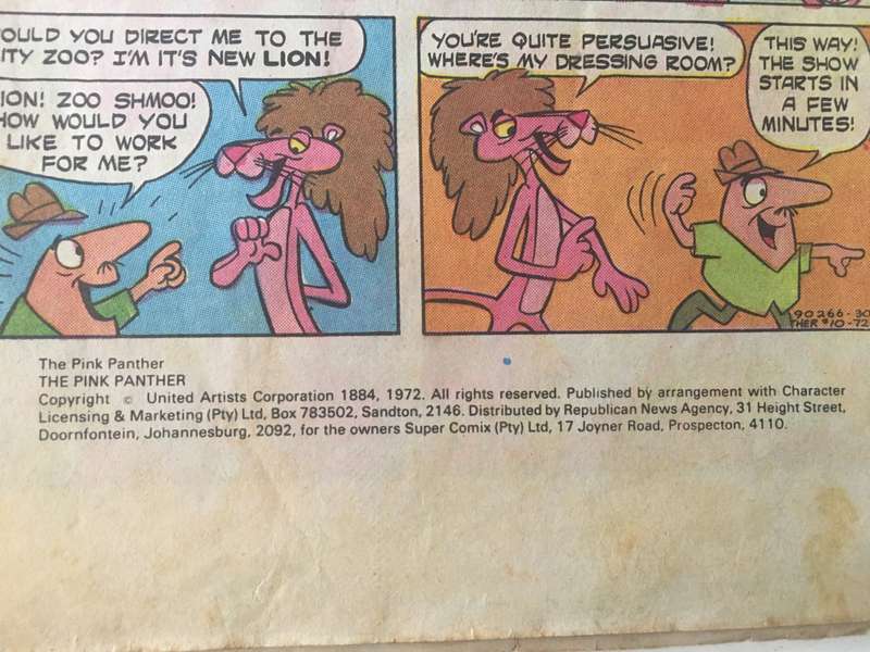 SUPERCOMIX A SOUTH AFRICAN COMIC - THE PINK PANTHER - 1972 - A LITTLE WORN DUE TO AGE