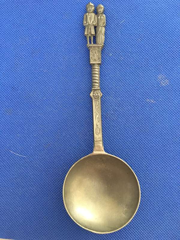 VINTAGE DUTCH PEWTER WEDDING CEREMONIAL COLLECTOR SPOON
