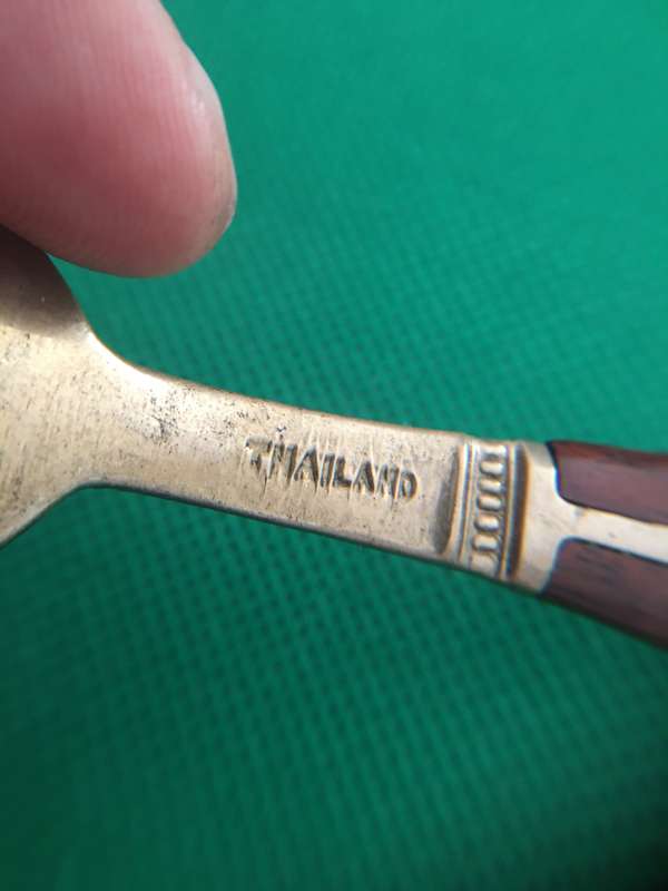 VINTAGE 30'S - 70'S MID CENTURY FRUIT SPOONS SIAM THAILAND BRASS AND ROSE WOOD