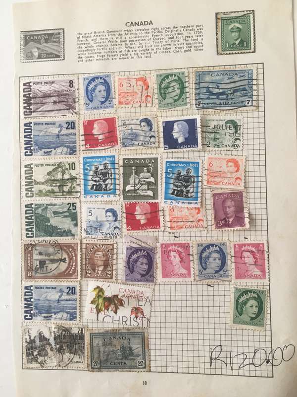 CANADA PAGE OF STAMPS