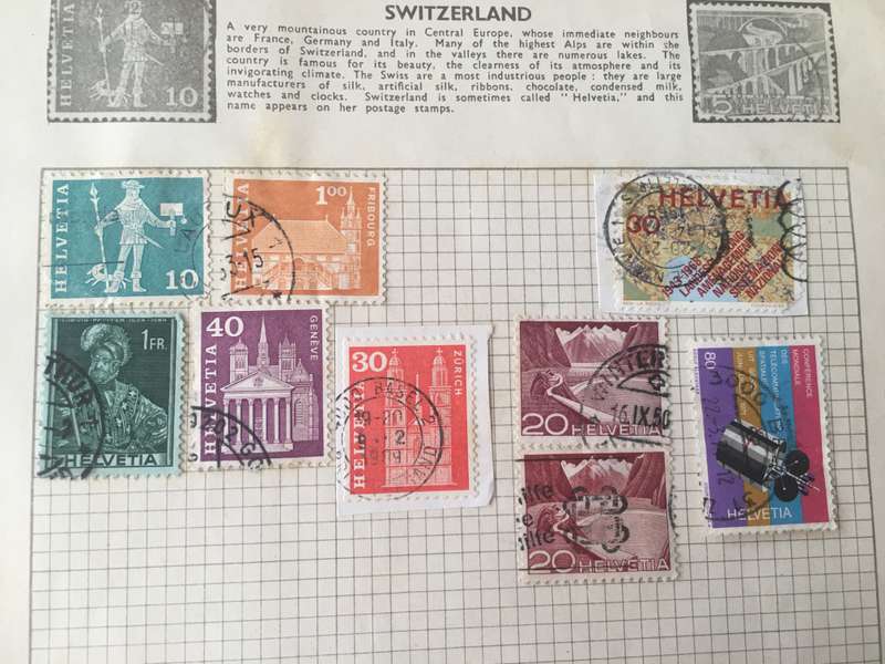 SWITZERLAND PAGE OF USED STAMPS