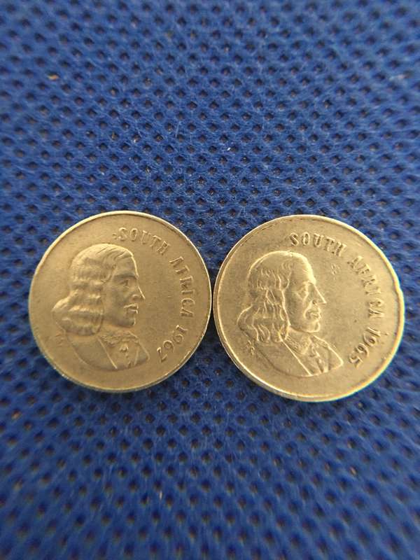 SOUTH AFRICA  TWO COINS 5c  - JAN VAN RIEBEECK - 1965 - 1967 BOTH ENGLISH