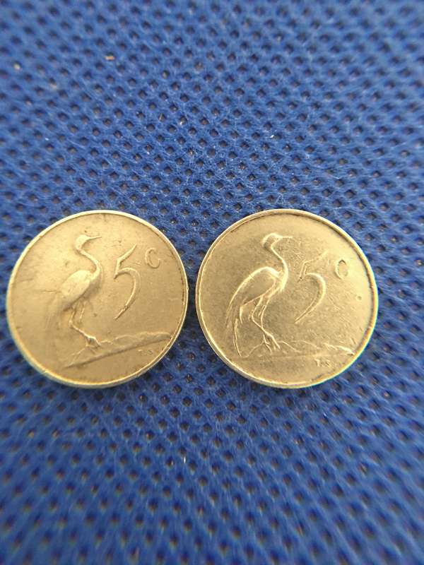 SOUTH AFRICA  TWO COINS 5c  - JAN VAN RIEBEECK - 1965 - 1967 BOTH ENGLISH