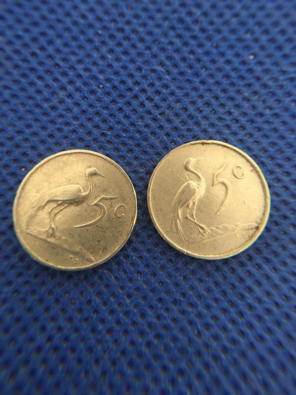 SOUTH AFRICA - 5c COINS  X 2 - JAN VAN RIEBEECK - 1965 1967 BOTH ENGLISH