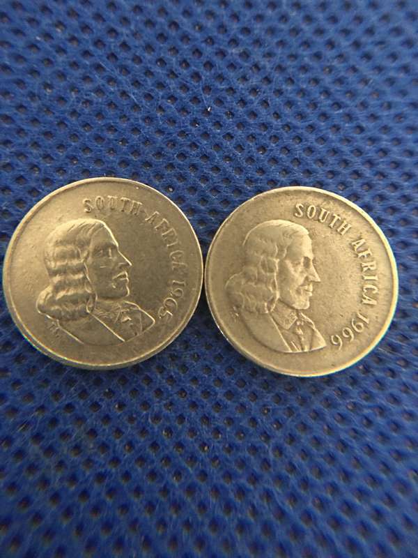 SOUTH AFRICA - 5c COINS X 2 JAN VAN RIEBEECK 1966 AND 1965 BOTH ENGLISH