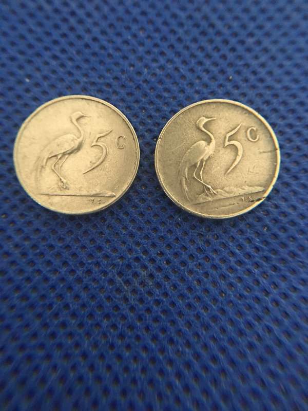 SOUTH AFRICA - 5c COINS X 2 JAN VAN RIEBEECK 1966 AND 1965 BOTH ENGLISH