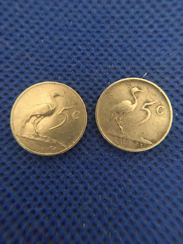 SOUTH AFRICA TWO 5c COINS - JAN VAN RIEBEECK - 1965 - 1967  ENGLISH