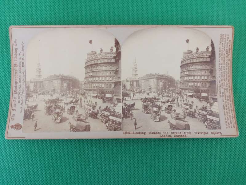 VICTORIAN  STEREO SCOPE CARD - TRAFALGAR LONDON