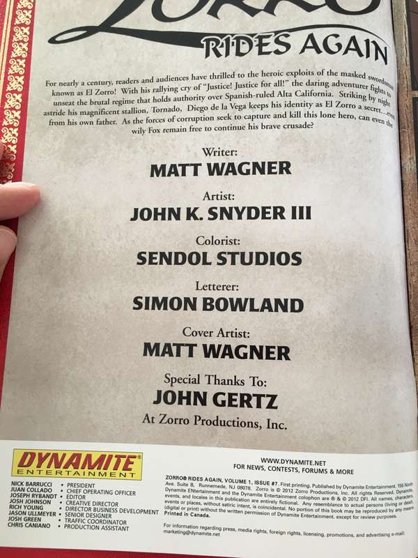 DYNAMITE COMICS - ZORRO RIDES AGAIN - VOL. 1 NO. 7 - 2012