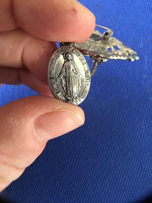 ANTIQUE  1830 O MARIE CONCUE PECHE PRIEZ POUR NOUS PENDANT BROOCH MEDAL