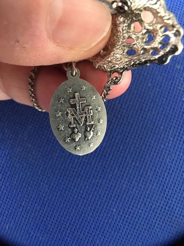 ANTIQUE  1830 O MARIE CONCUE PECHE PRIEZ POUR NOUS PENDANT BROOCH MEDAL