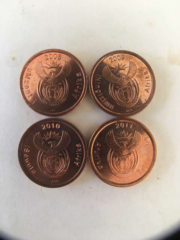 SOUTH AFRICA LOT OF 4 5c pieces -  2008 2009 2010 2011