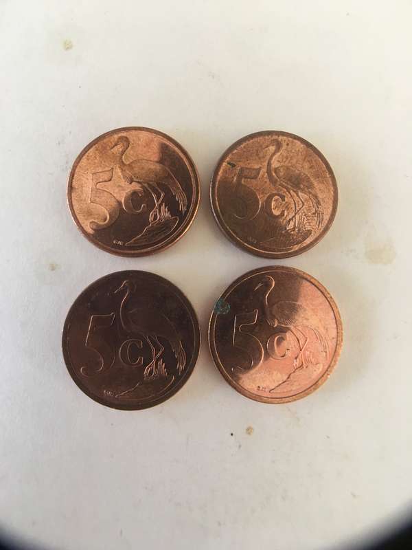 SOUTH AFRICA LOT OF 4 5c pieces -  2008 2009 2010 2011