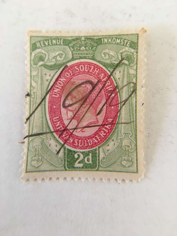 SOUTH AFRICA UNION OF SOUTH AFRICA REVENUE STAMP USED