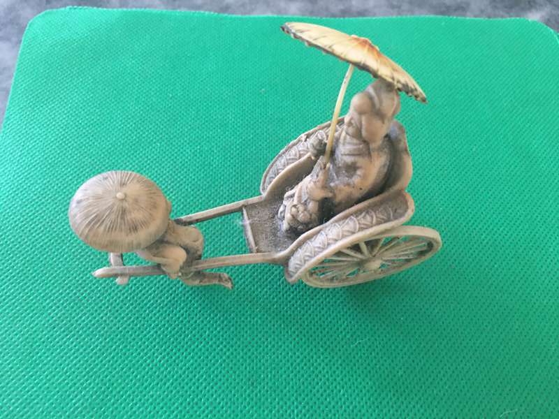 VINTAGE ORIENTAL LADY DRAWN IN CART  ONE WHEEL LOOSE
