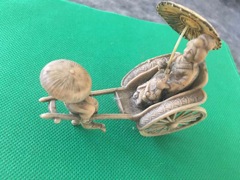 VINTAGE ORIENTAL LADY DRAWN IN CART  ONE WHEEL LOOSE