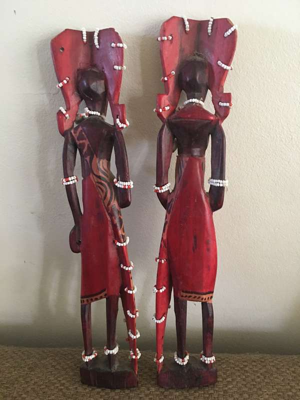 BEAUTIFUL CARVED WOODEN MASAI PAIR OF DOLLS 30CM TALL