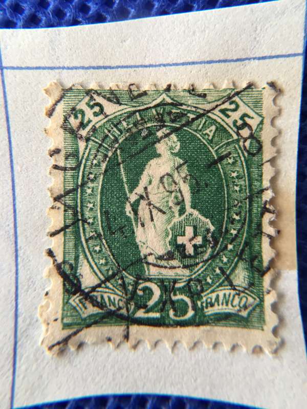 SWITZERLAND 25 FRANCS USED STAMP